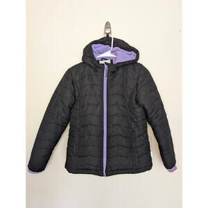 Magellan Outdoors Girls Coats, Black & Purple Fleece Lined Puffer Coat, Sz L